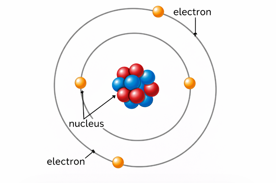 Labelled Diagram of an Atom (protons, neutrons, electrons)